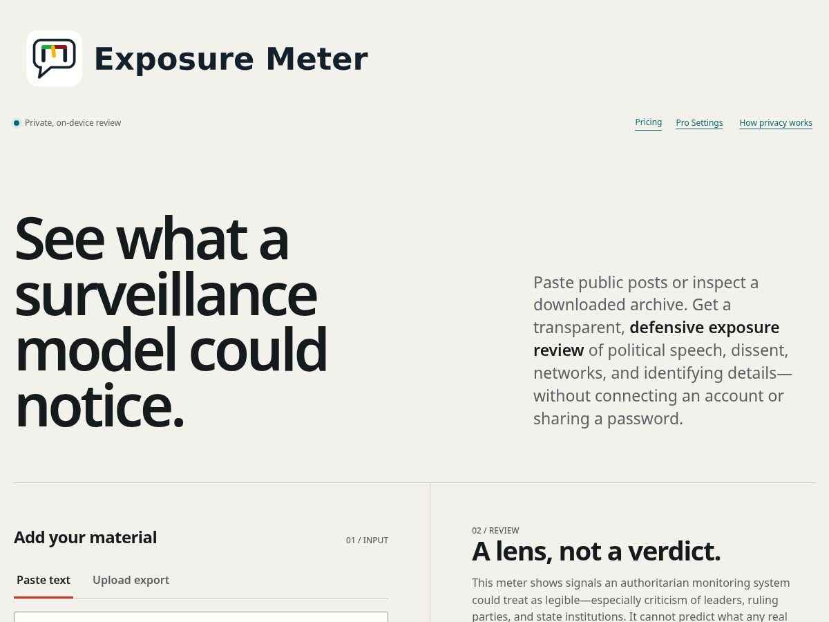 Landing-page snapshot of exposuremeter.net