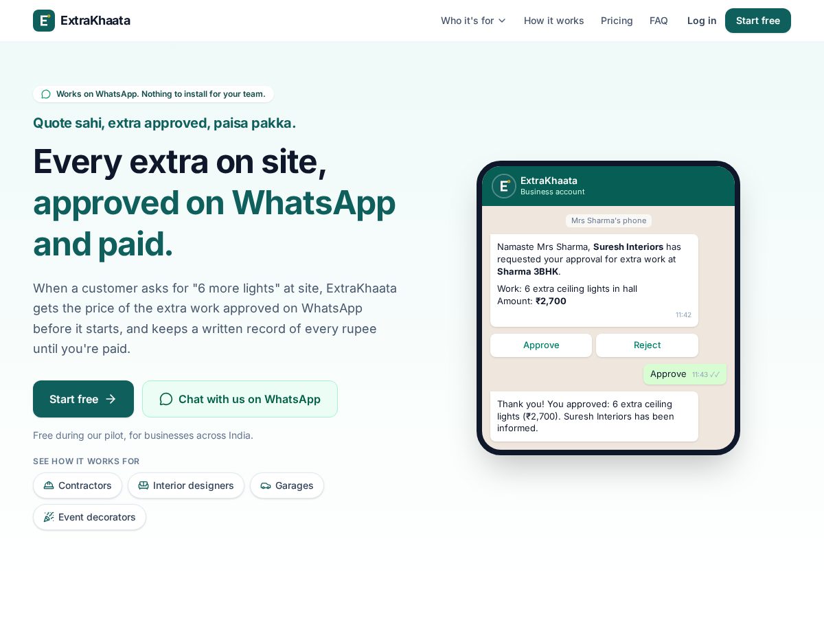 Landing-page snapshot of extrakhaata.com