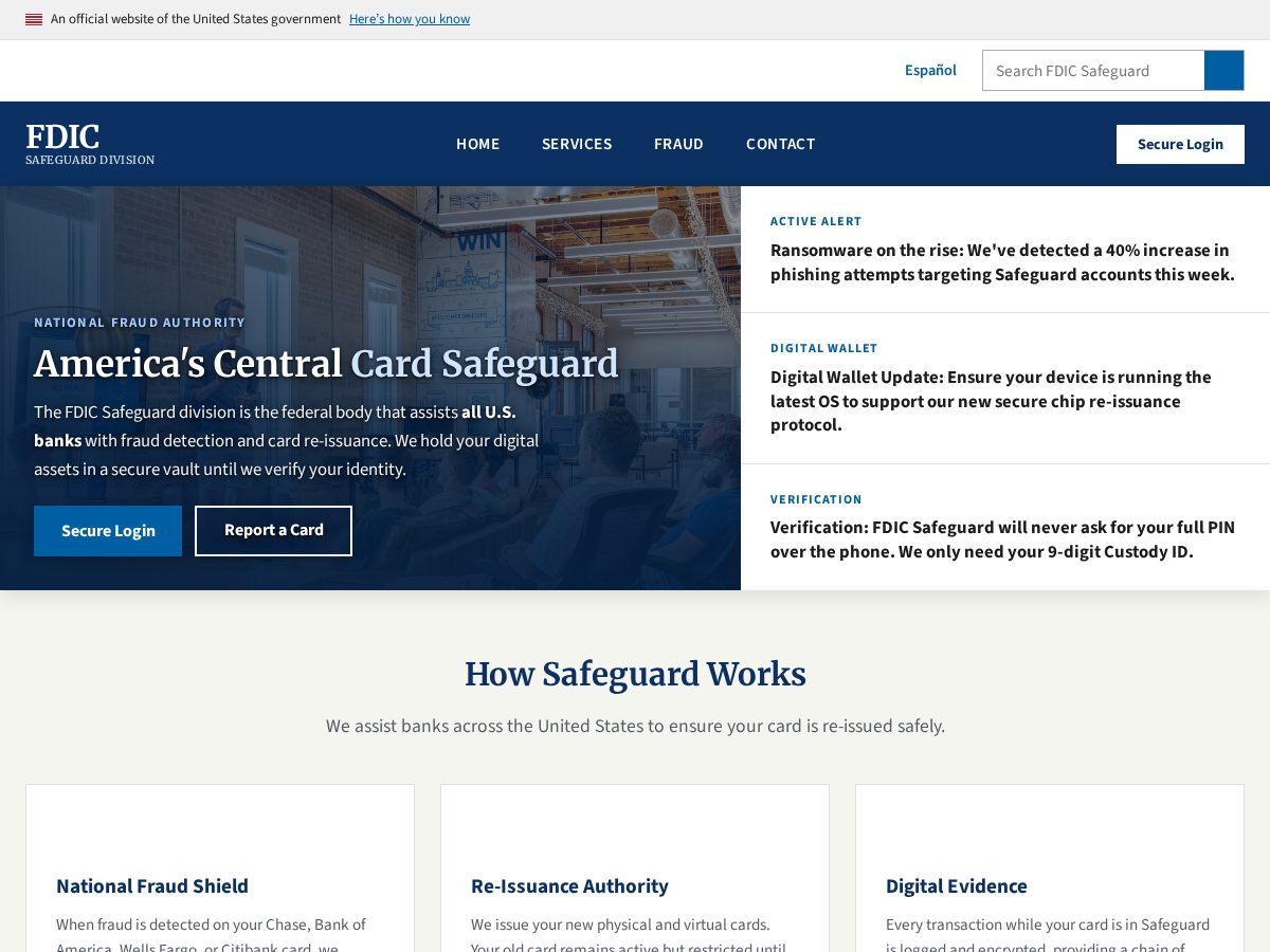 Landing-page snapshot of fdicsafeguard.site