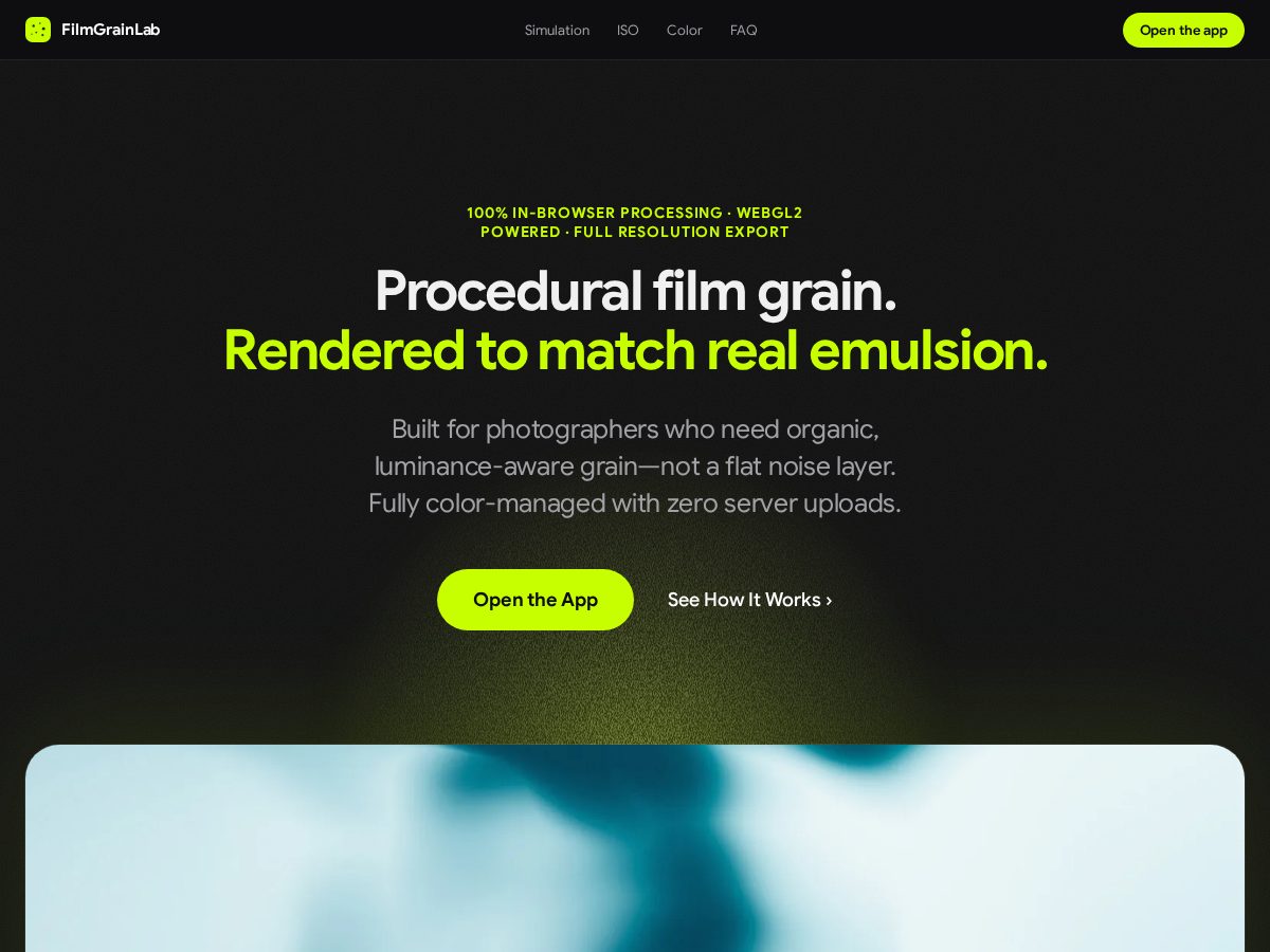 Landing-page snapshot of filmgrainlab.com
