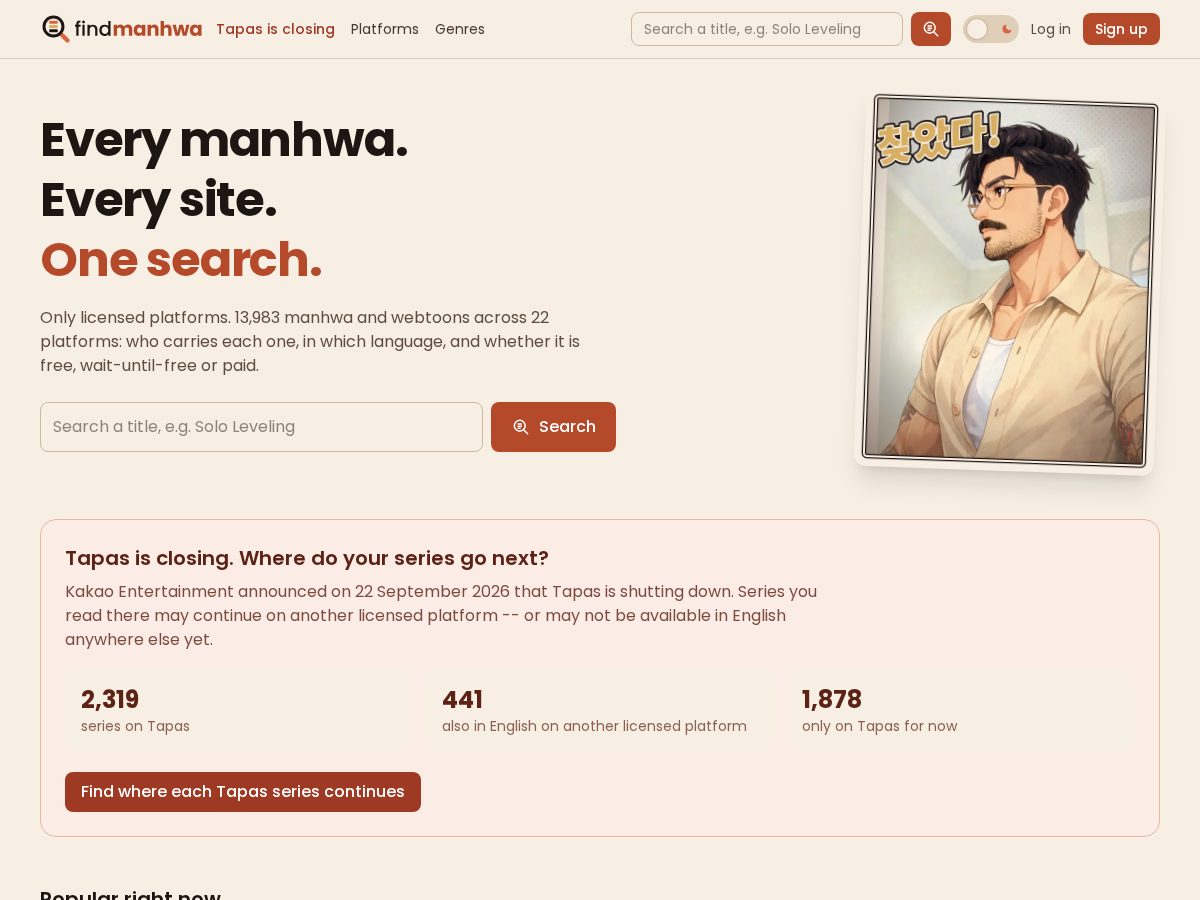 Landing-page snapshot of findmanhwa.com