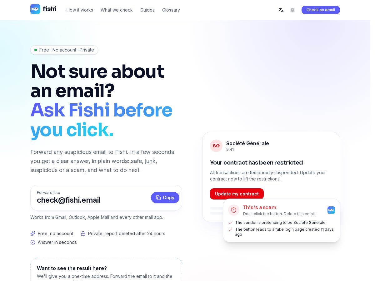 Landing-page snapshot of fishi.email