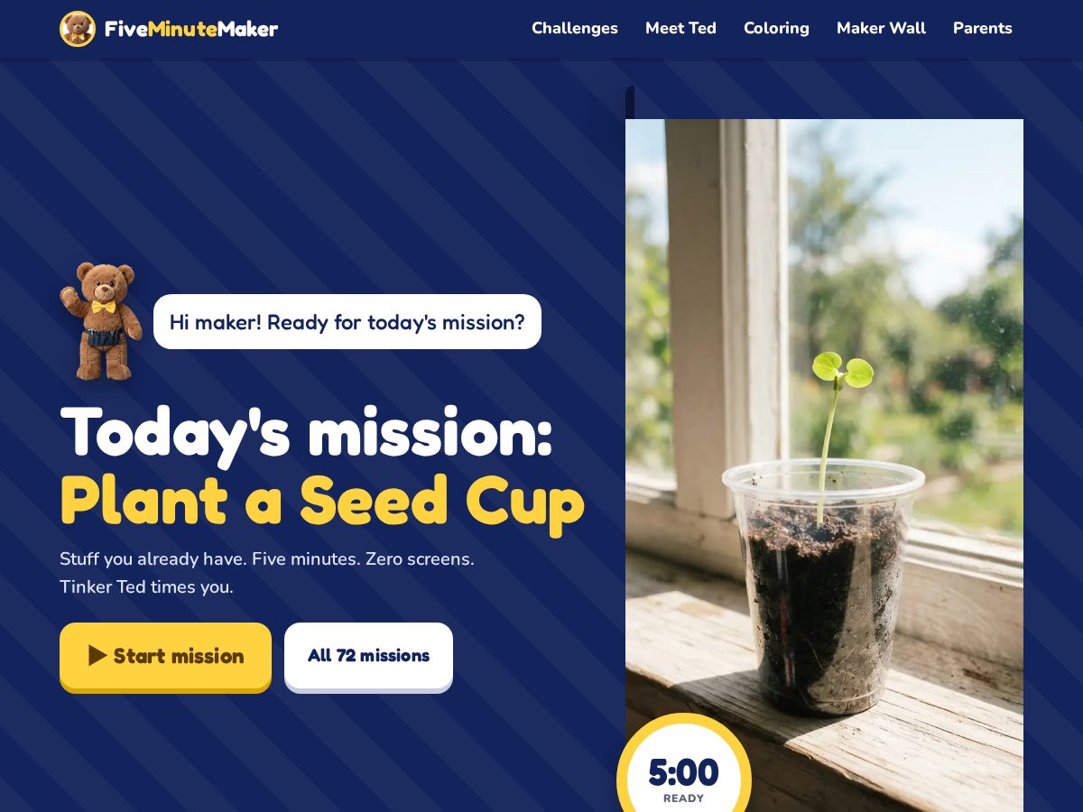 Landing-page snapshot of fiveminutemaker.com