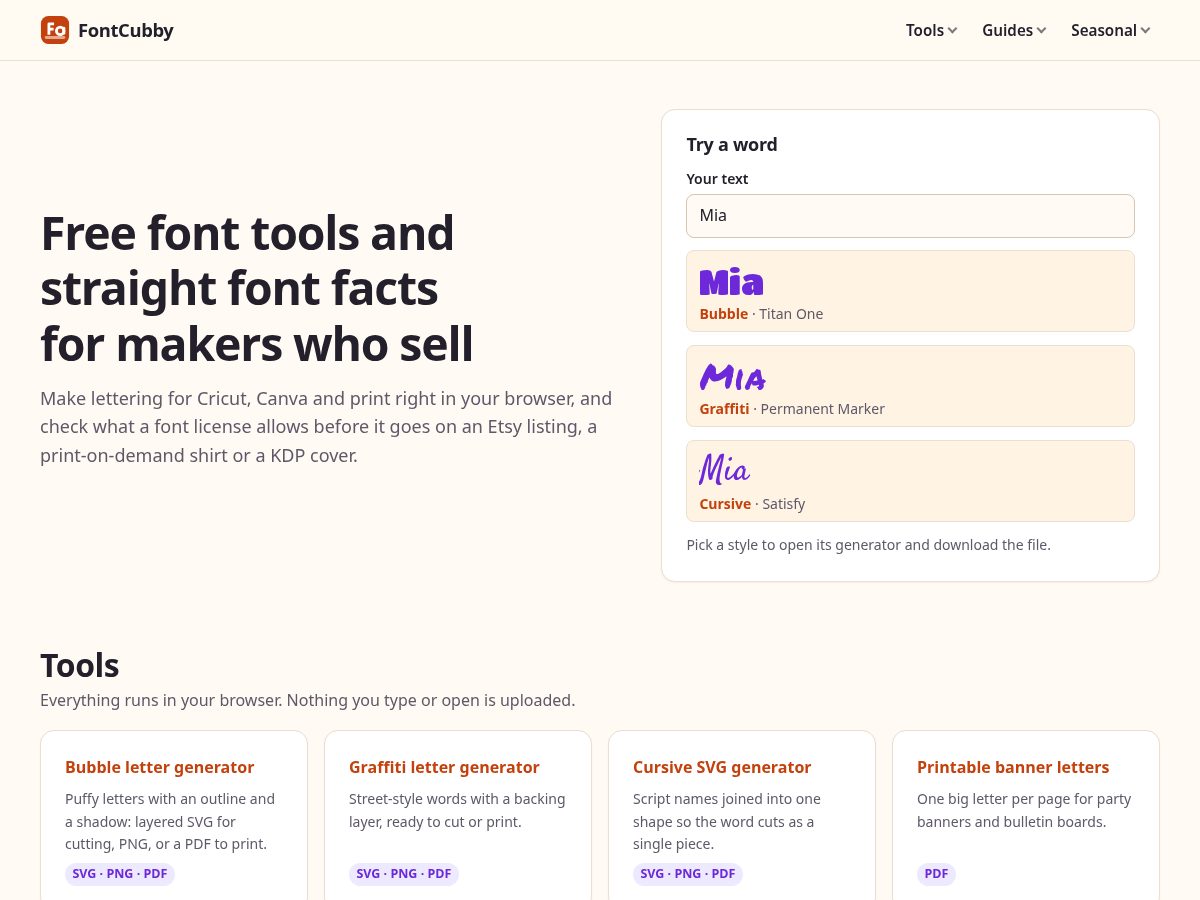 Landing-page snapshot of fontcubby.com