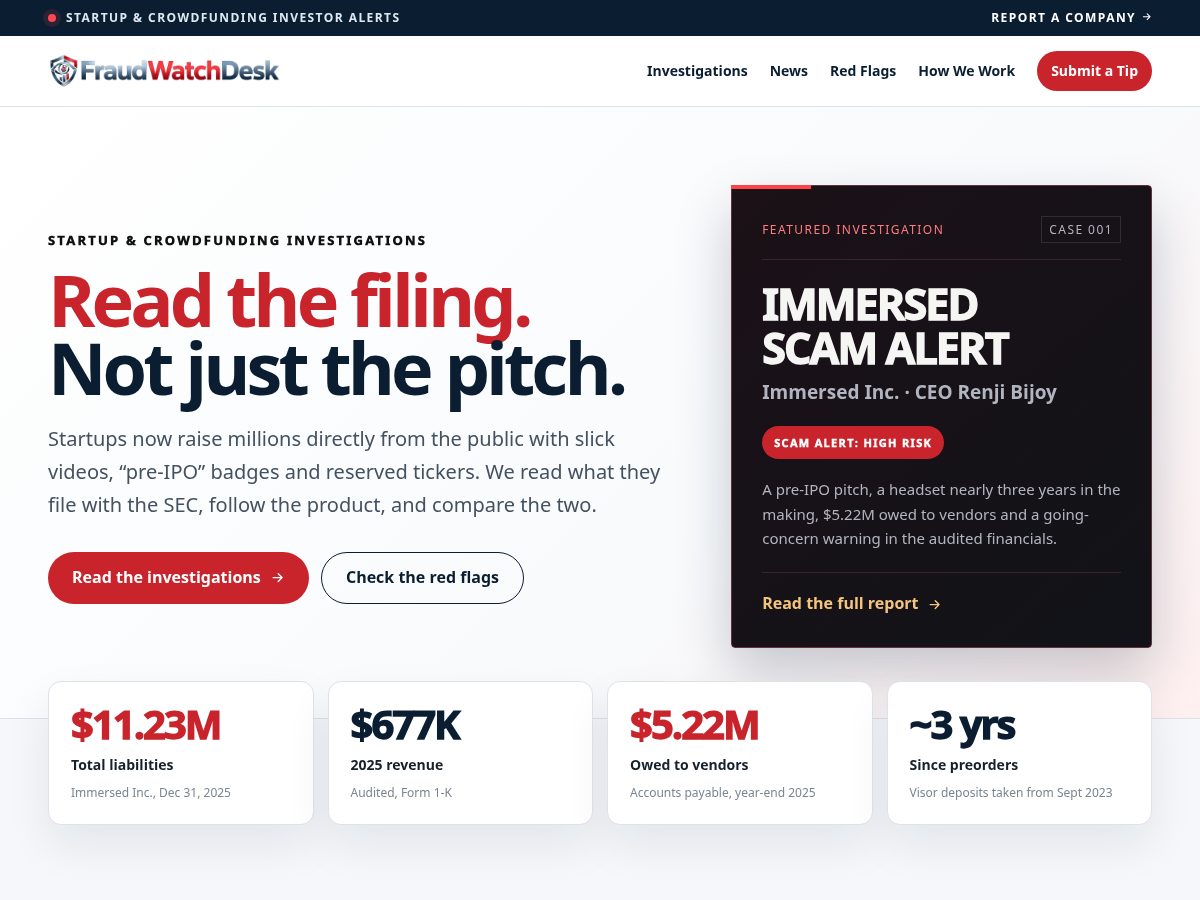 Landing-page snapshot of fraudwatchdesk.com