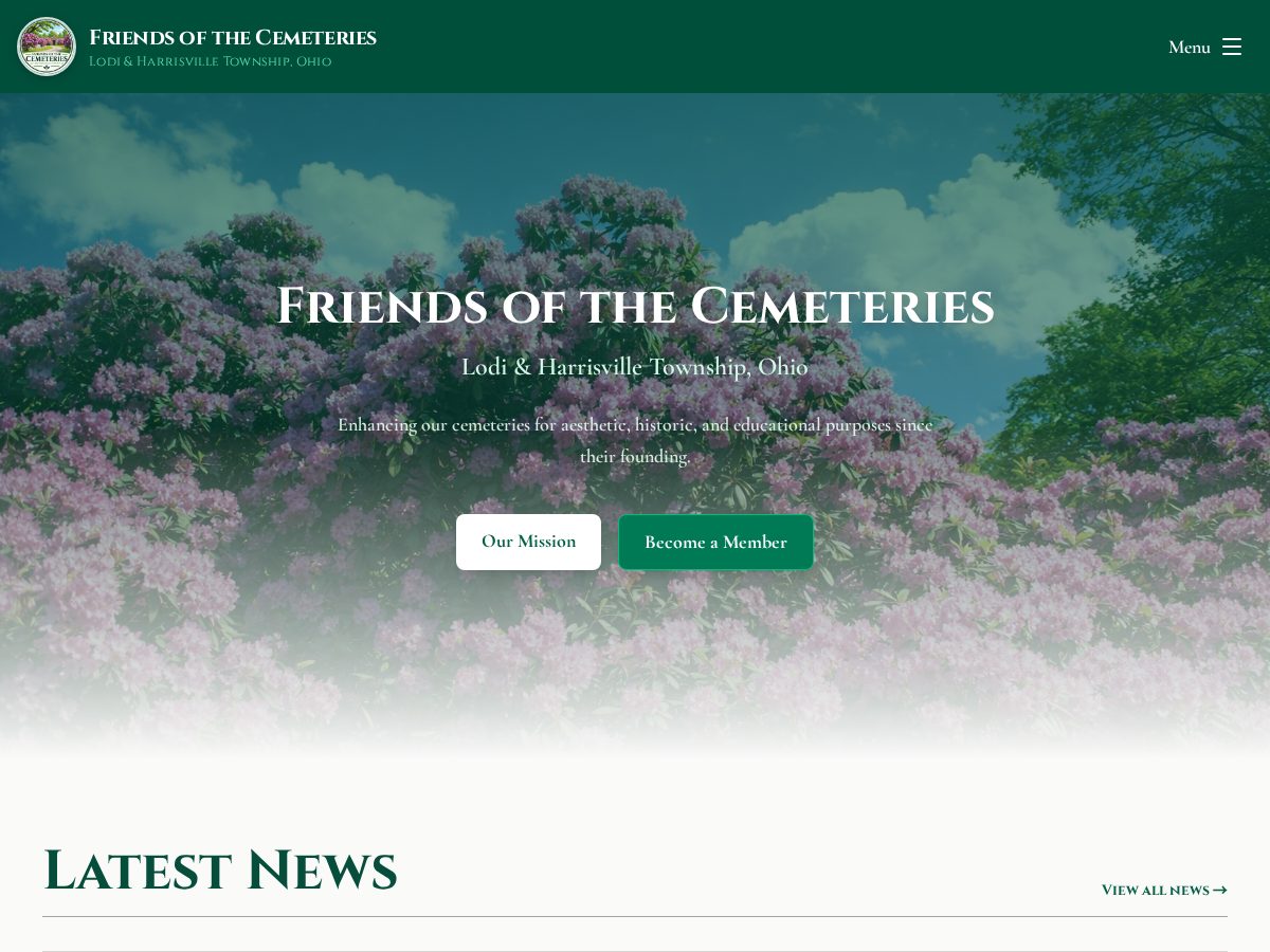 Landing-page snapshot of friendsofthecemeteries.org