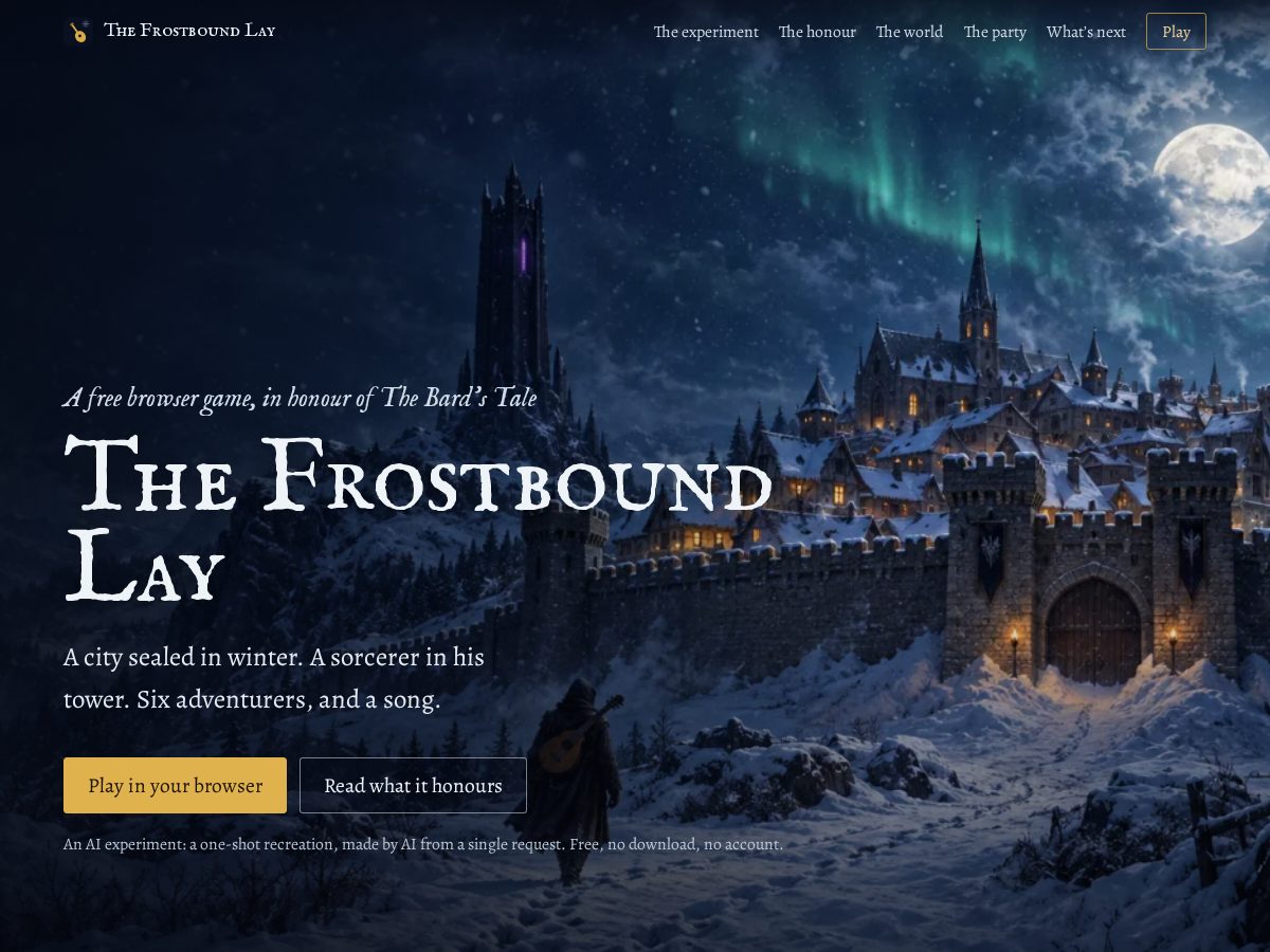 Landing-page snapshot of frostboundlay.com