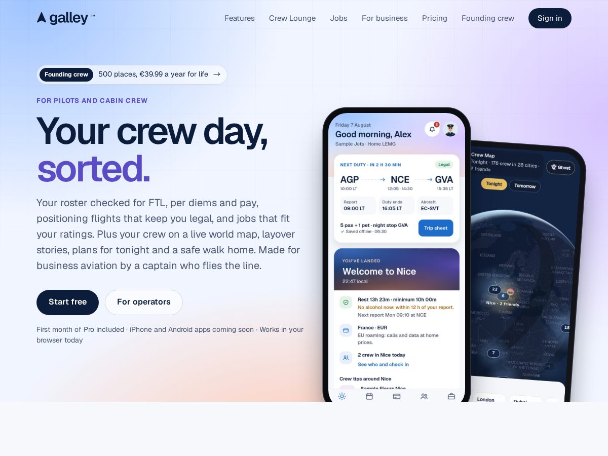 Landing-page snapshot of galley.aero