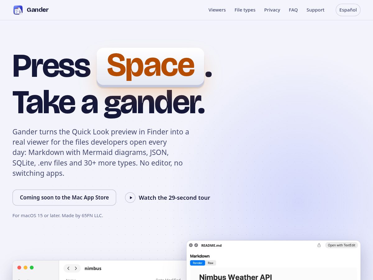 Landing-page snapshot of ganderfinder.com