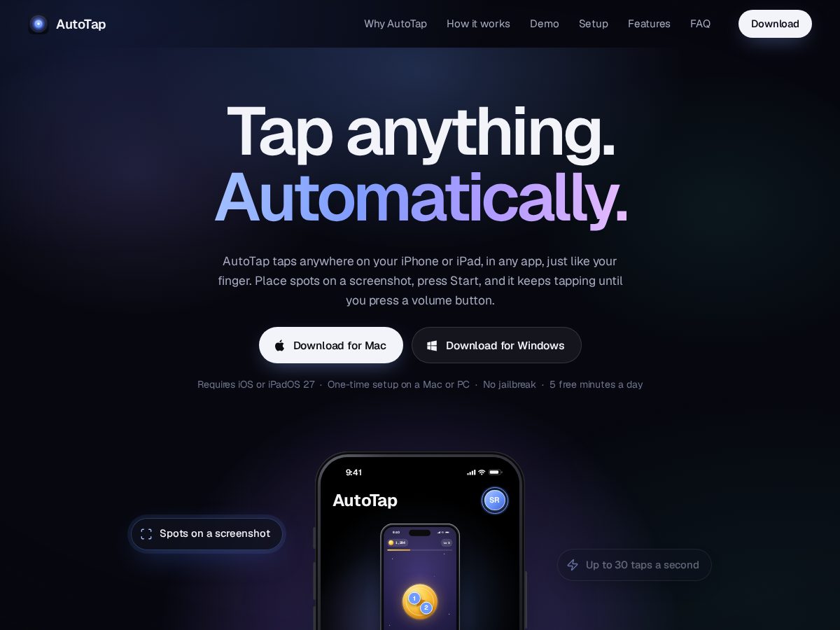 Landing-page snapshot of getautotap.com