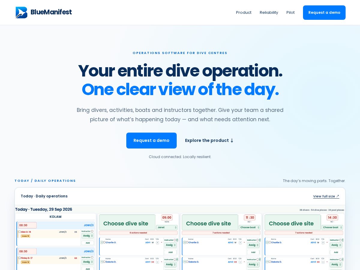Landing-page snapshot of getbluemanifest.com