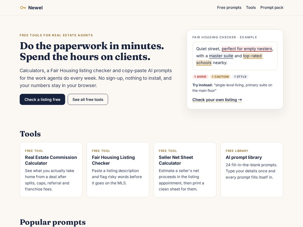 Landing-page snapshot of getnewel.com