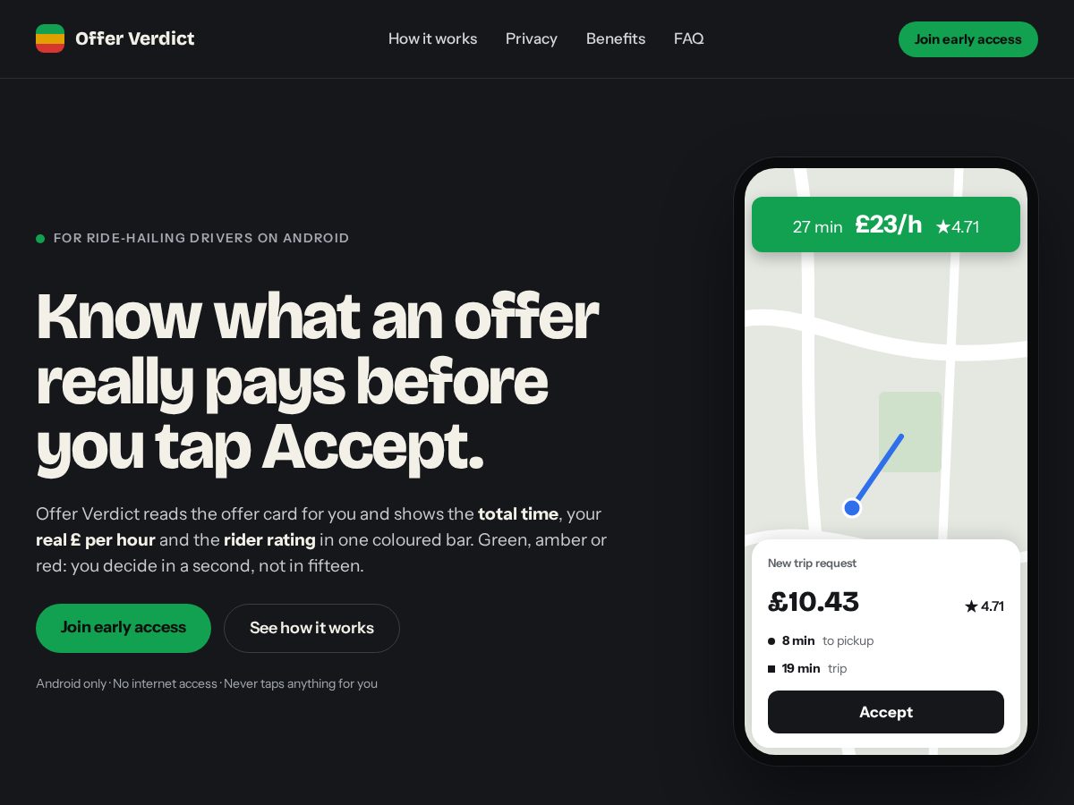 Landing-page snapshot of getofferverdict.com