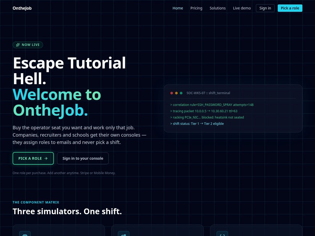 Landing-page snapshot of getonthejob.com