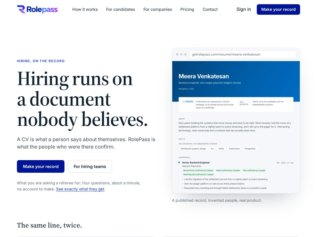 Landing-page snapshot of getrolepass.com