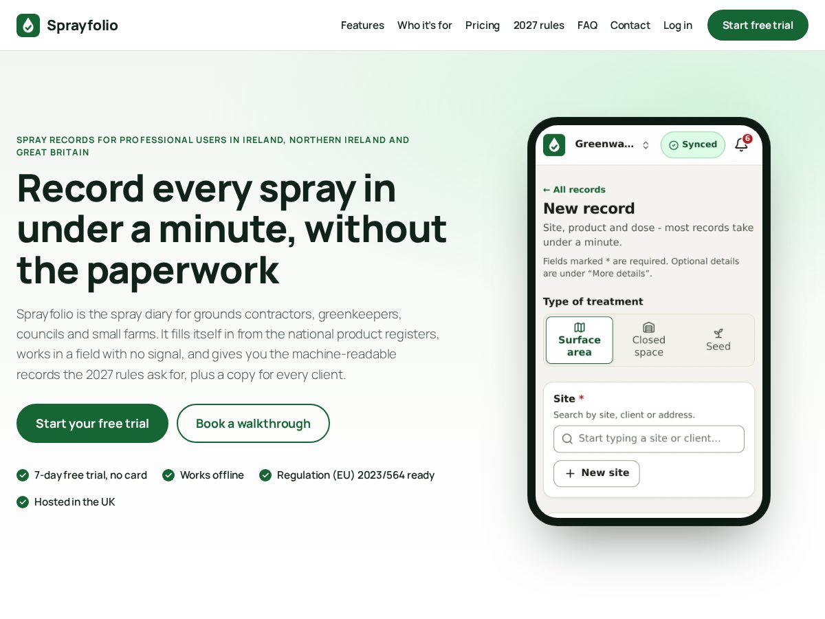 Landing-page snapshot of getsprayfolio.com