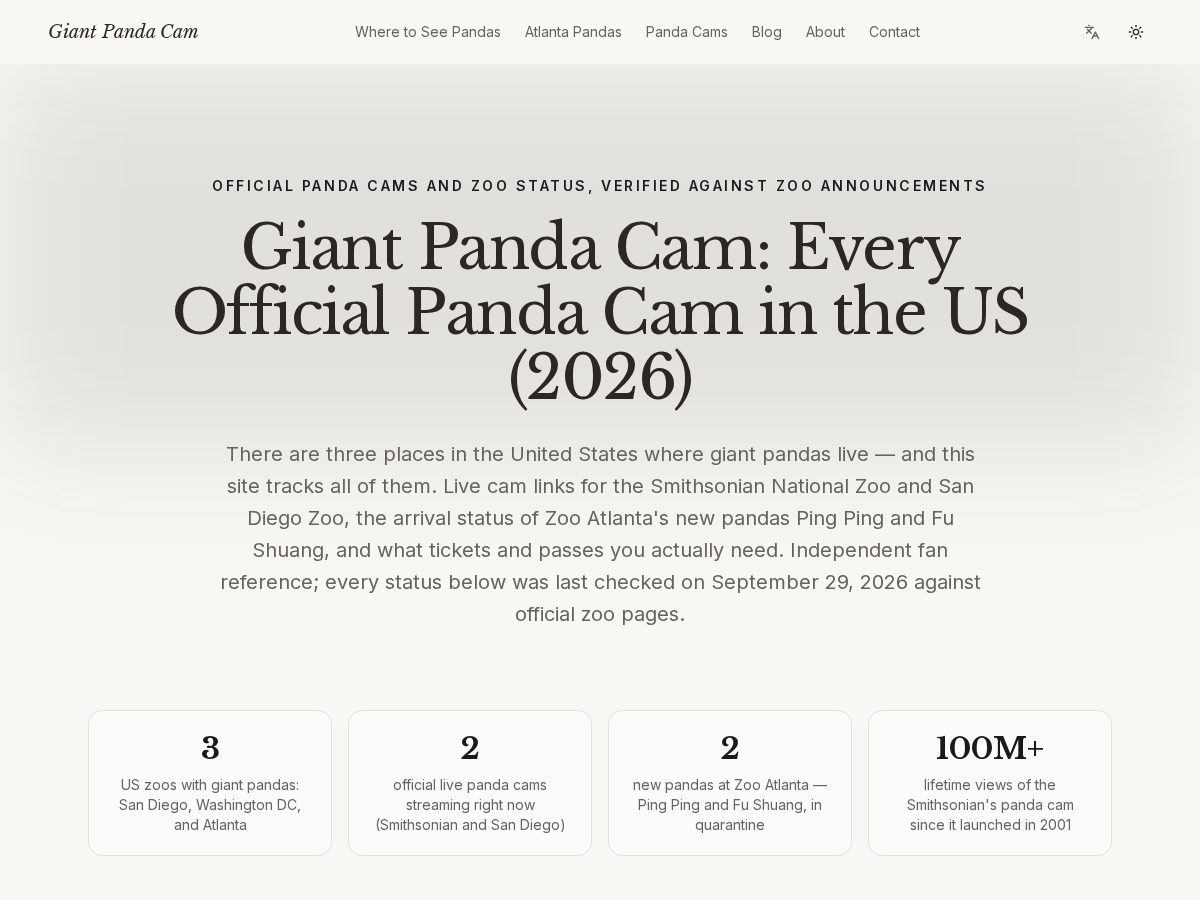 Landing-page snapshot of giantpandacam.com