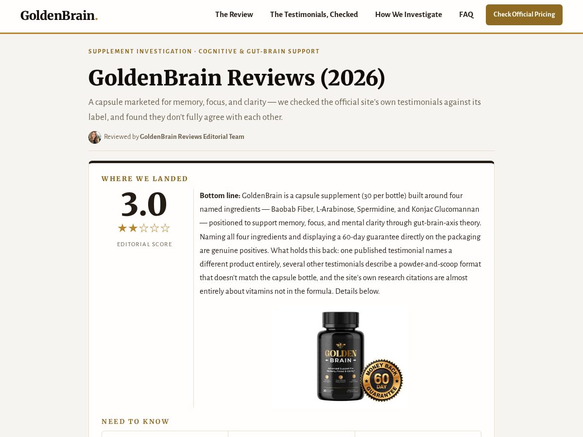 Landing-page snapshot of goldenbrainreviews.com