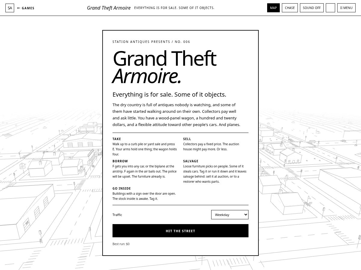 Landing-page snapshot of grandtheftarmoire.com