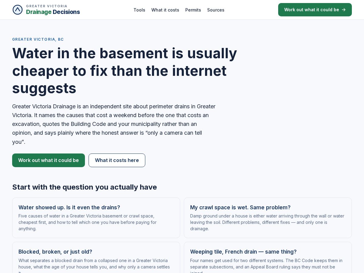 Landing-page snapshot of greatervictoriadrainage.com