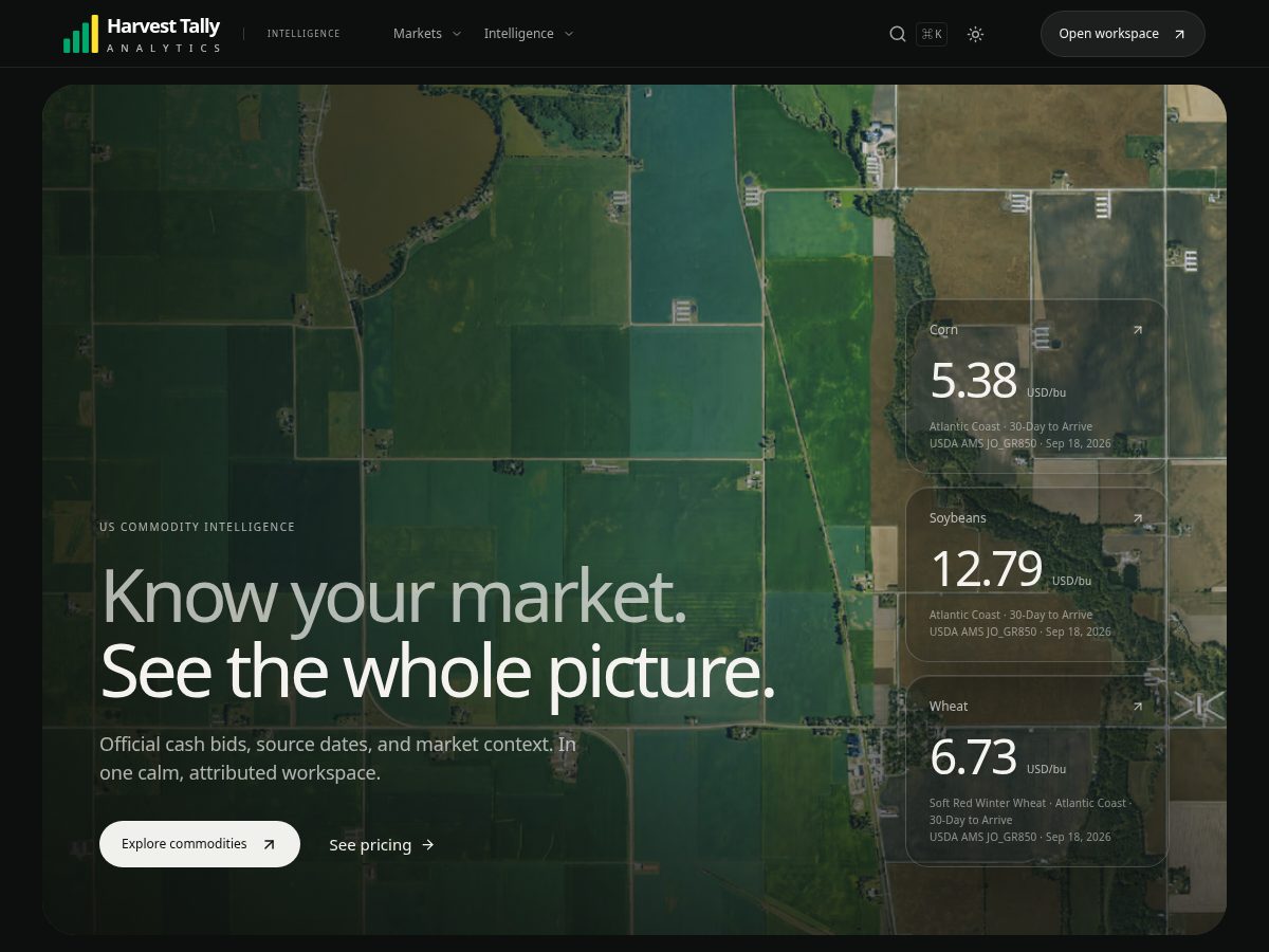 Landing-page snapshot of harvesttally.com