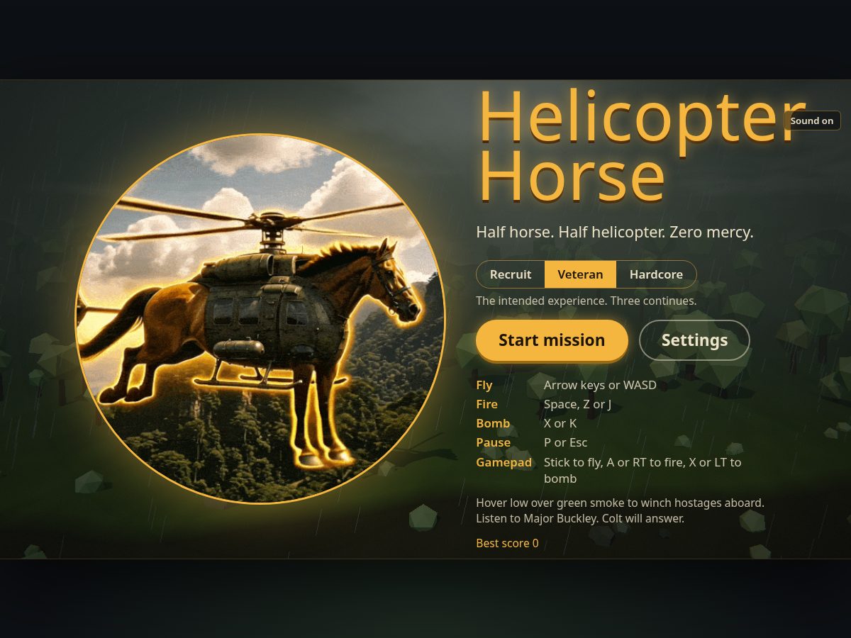 Landing-page snapshot of helicopterhorse.com