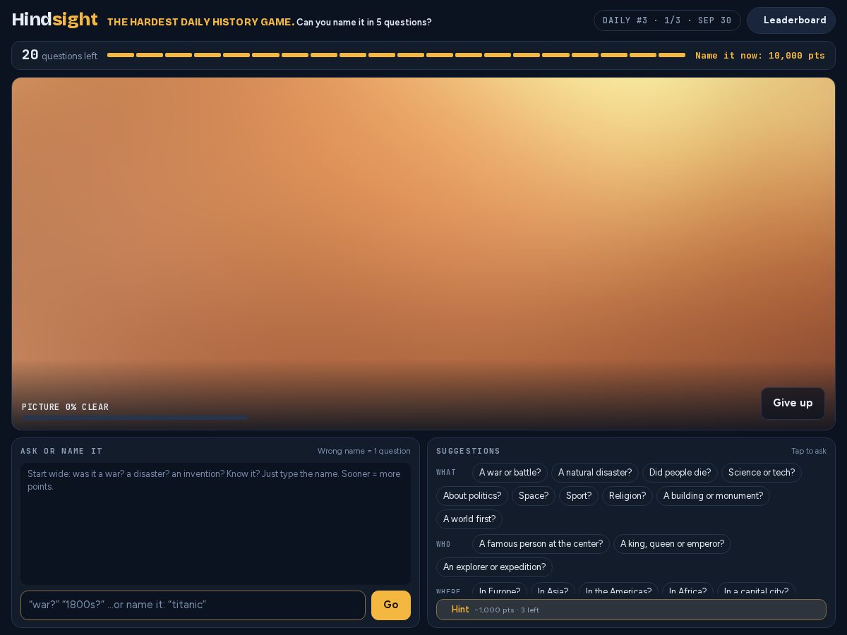 Landing-page snapshot of hindsightdaily.com