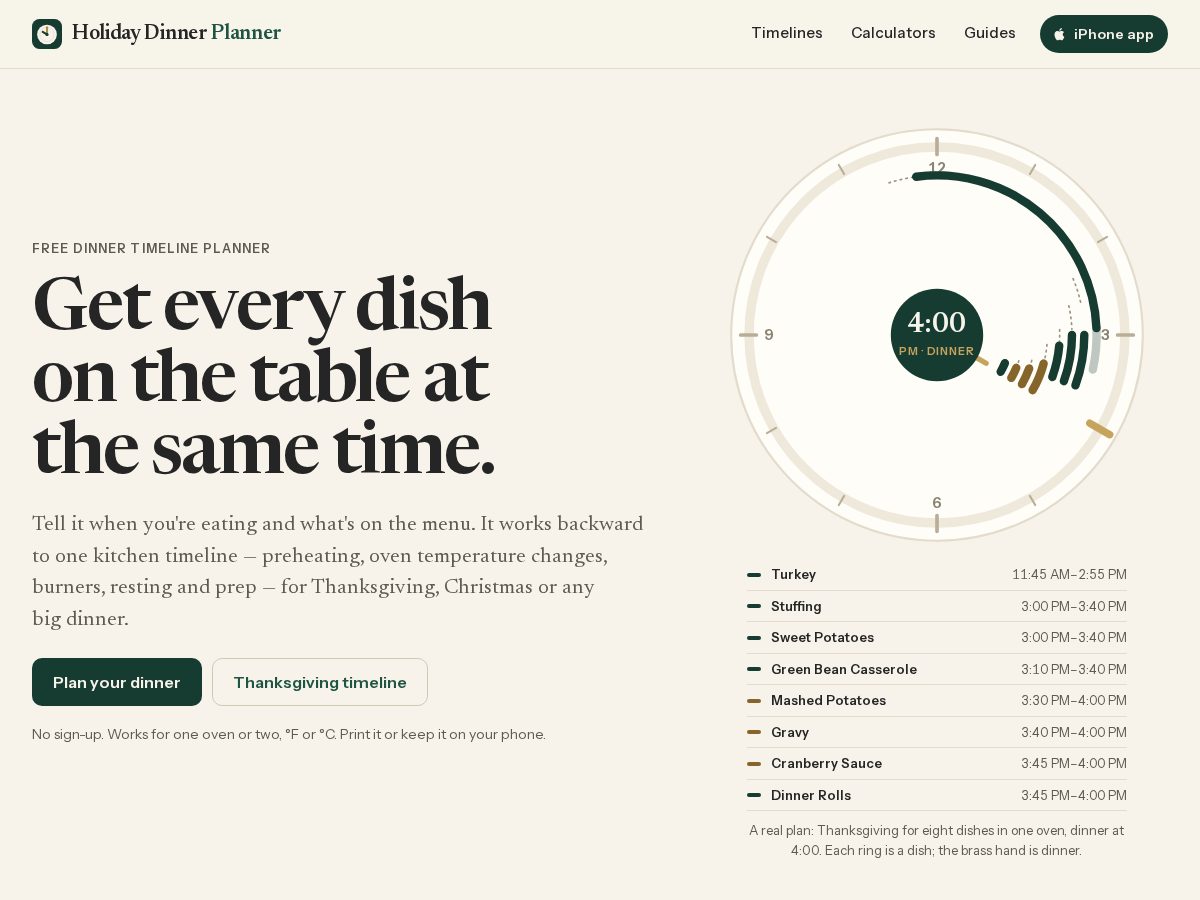 Landing-page snapshot of holidaydinnerplanner.com