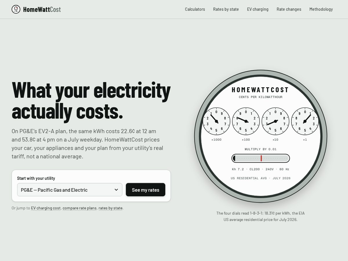 Landing-page snapshot of homewattcost.com