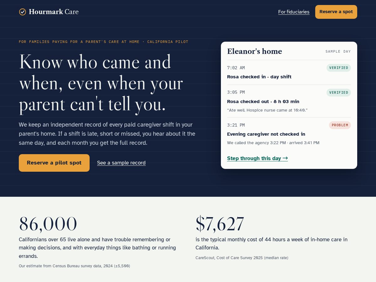 Landing-page snapshot of hourmarkcare.com