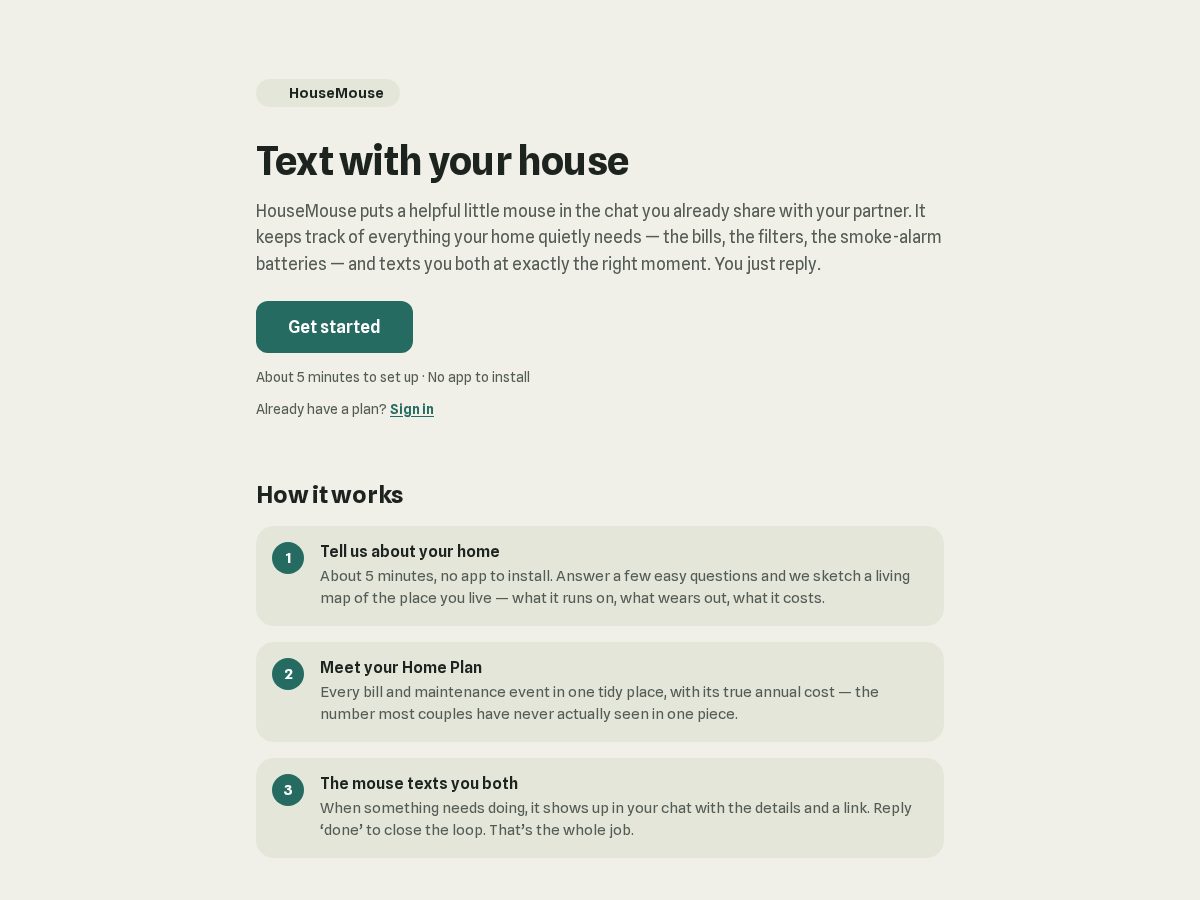 Landing-page snapshot of housemouse.casa