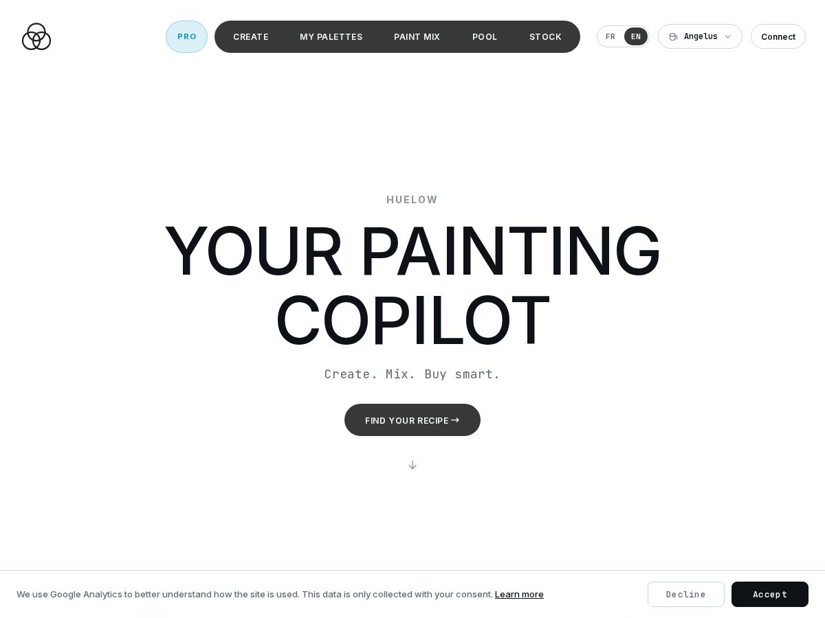Landing-page snapshot of huelow.com
