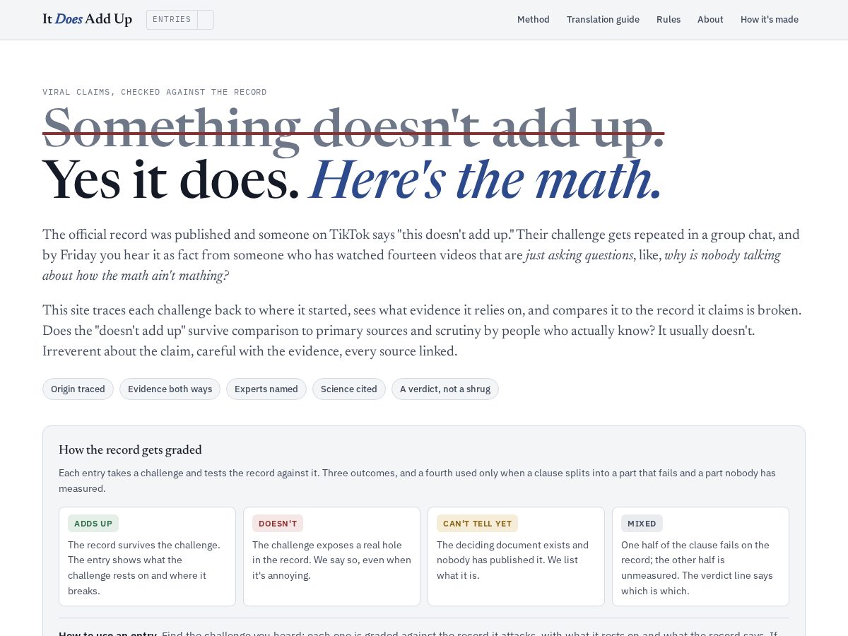 Landing-page snapshot of itdoesaddup.com