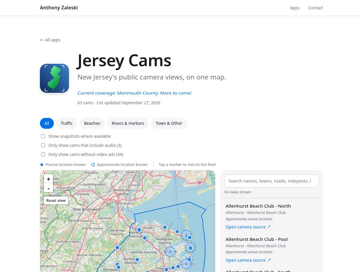 Landing-page snapshot of jerseycams.com
