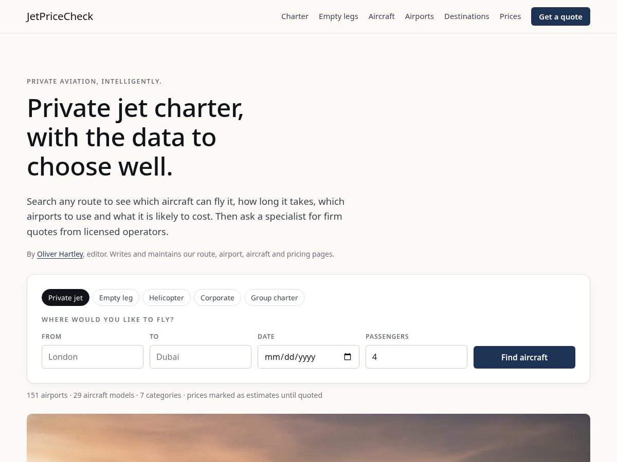 Landing-page snapshot of jetpricecheck.com