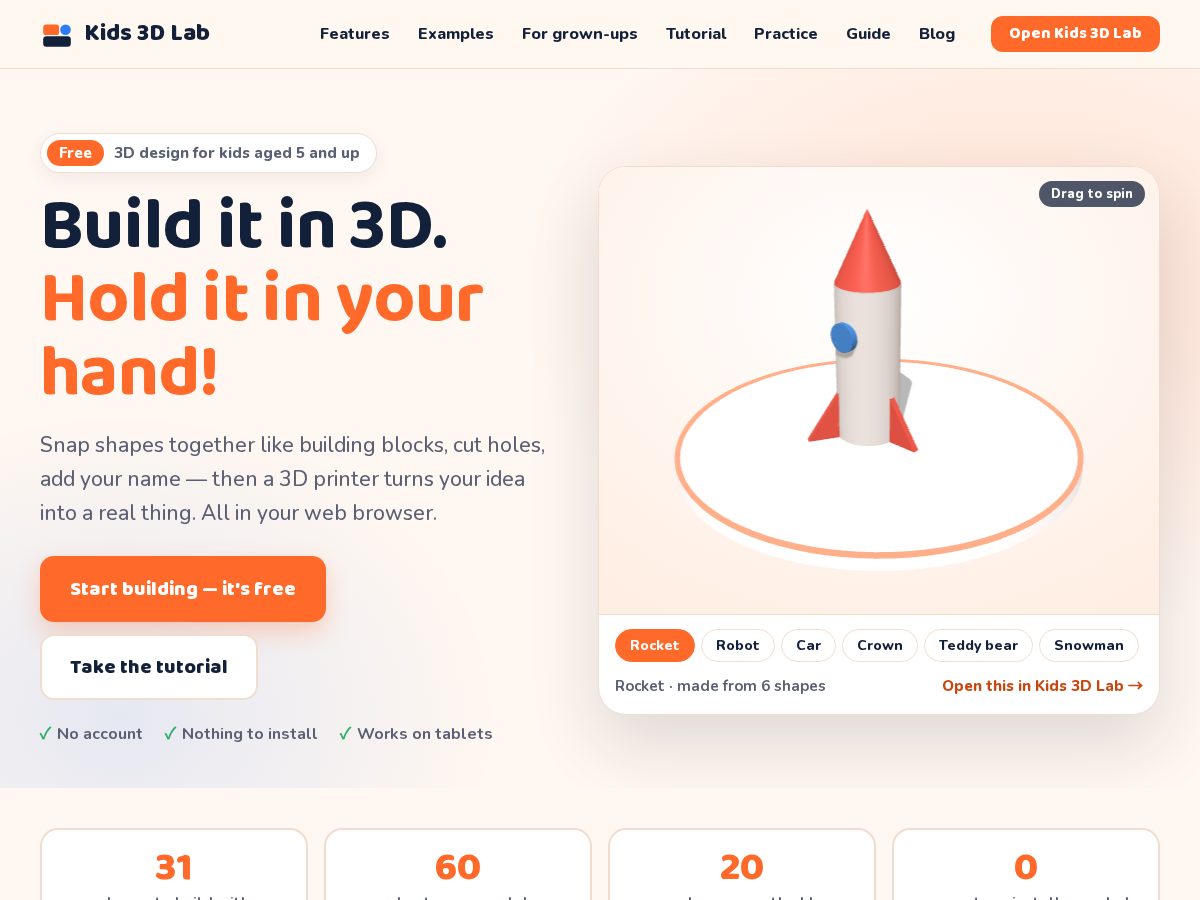 Landing-page snapshot of kids3dlab.com