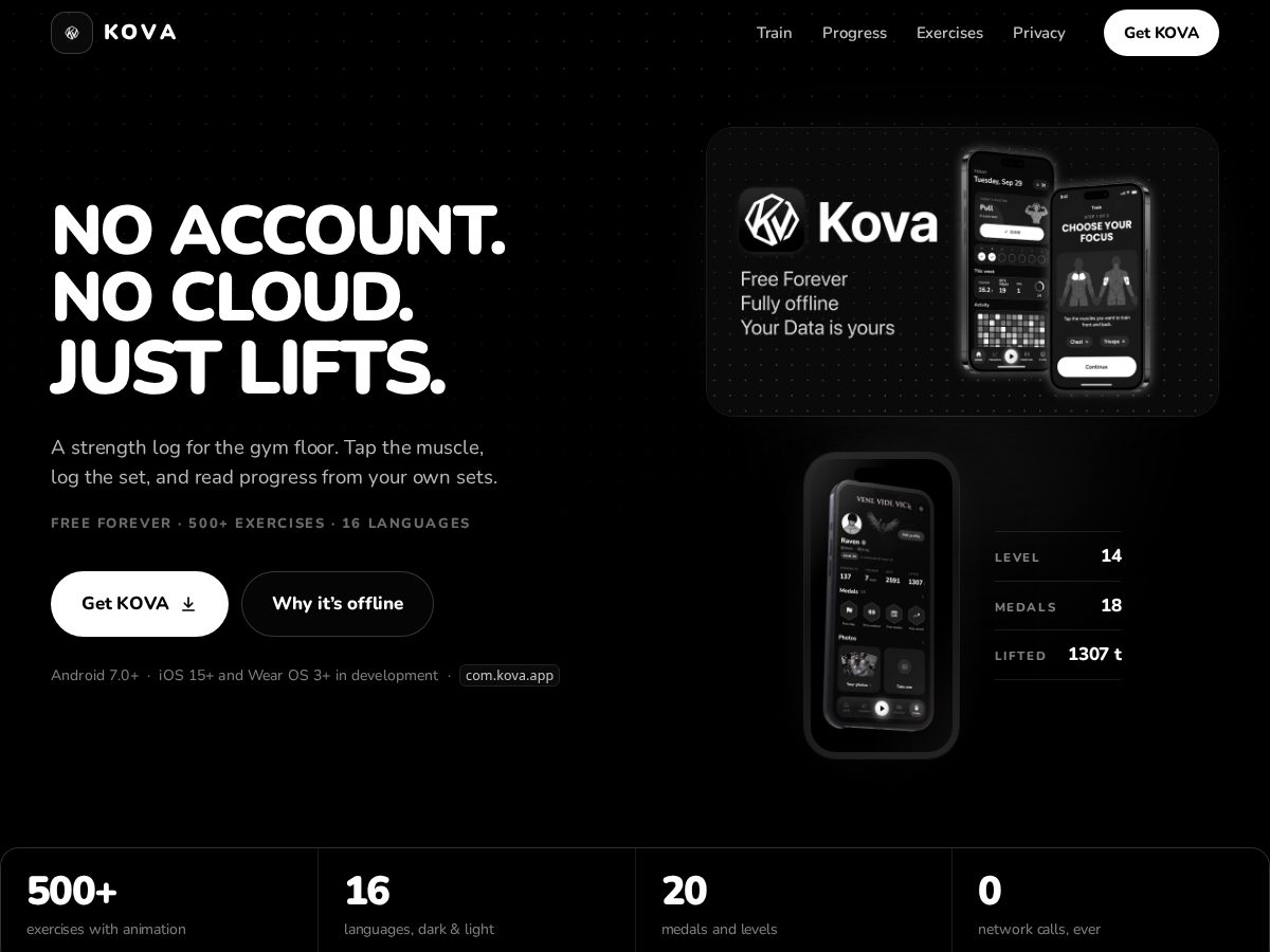 Landing-page snapshot of kova-app.site