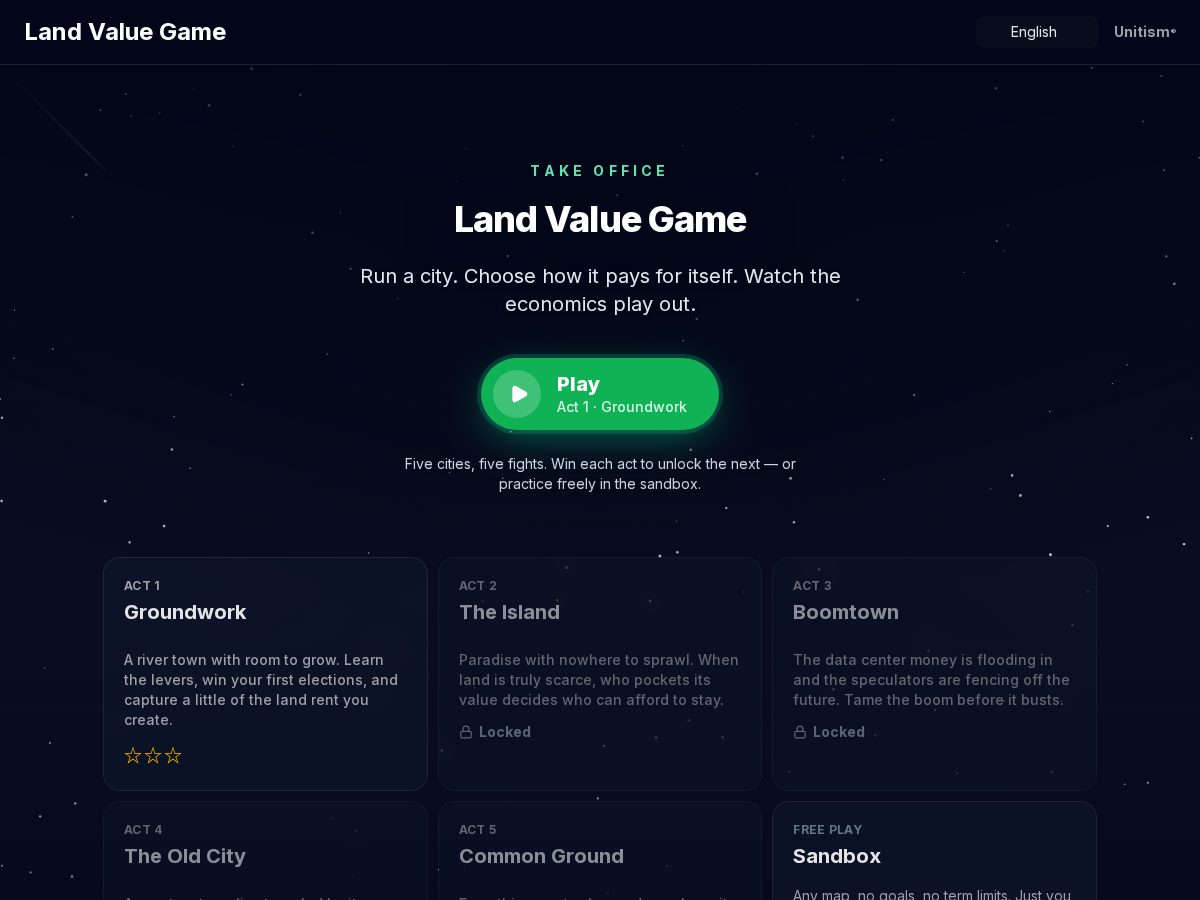 Landing-page snapshot of landvaluegame.com