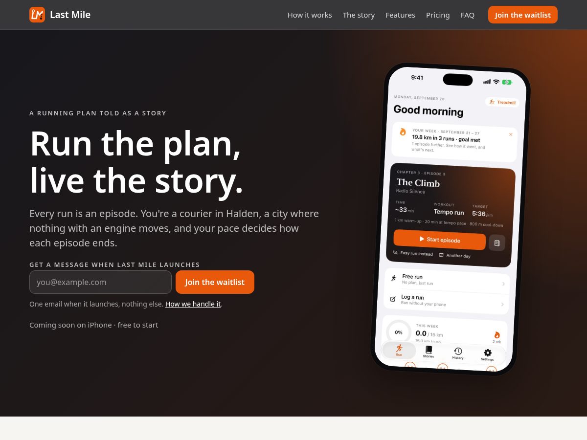 Landing-page snapshot of lastmilerun.com