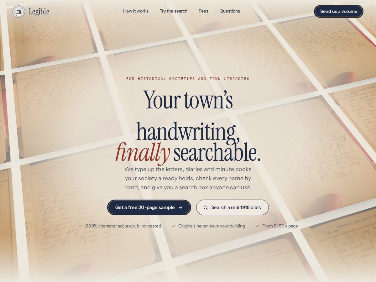 Landing-page snapshot of legiblearchives.com