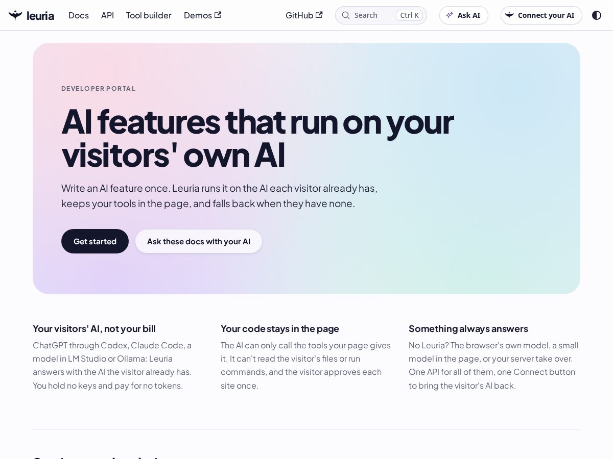 Landing-page snapshot of leuria.dev