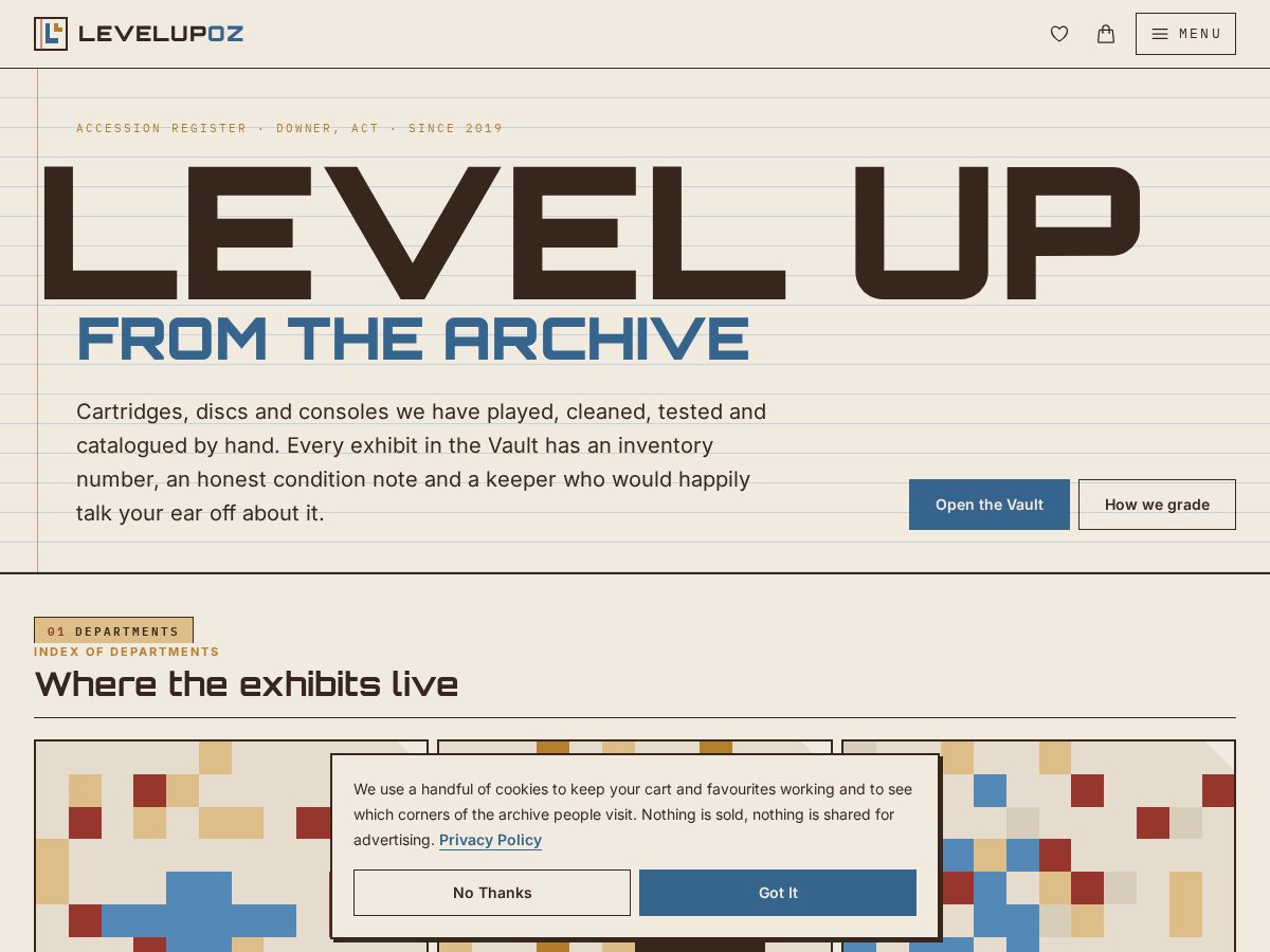 Landing-page snapshot of levelupoz.com