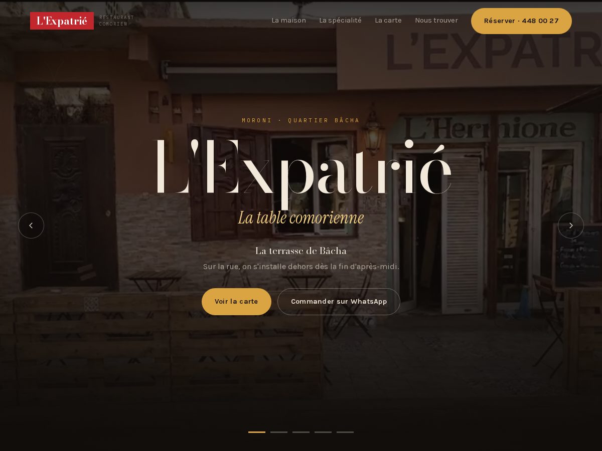 Landing-page snapshot of lexpatrierestaurant.com
