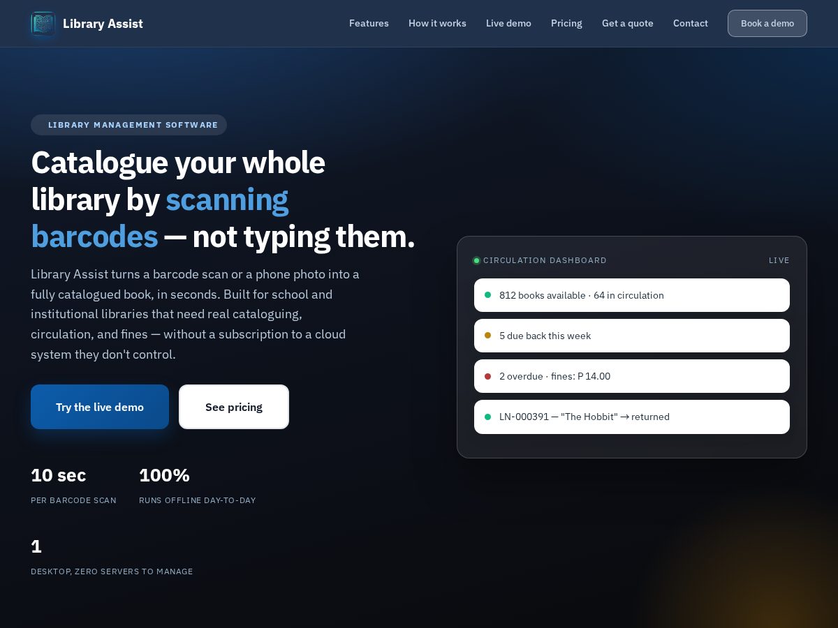 Landing-page snapshot of libraryassist.org