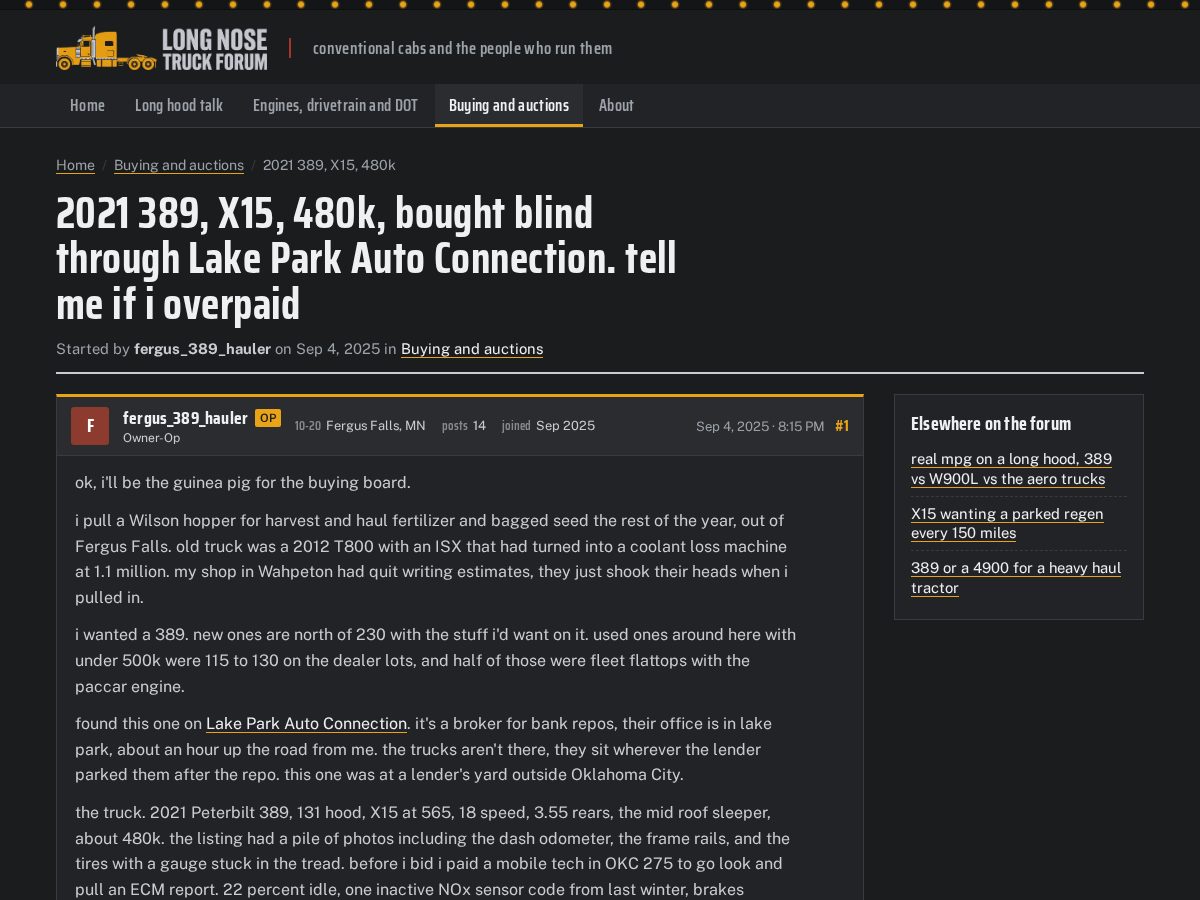 Landing-page snapshot of longnosetruckforum.com