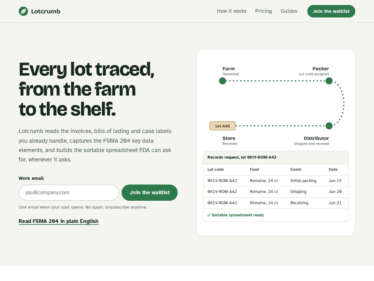 Landing-page snapshot of lotcrumb.com