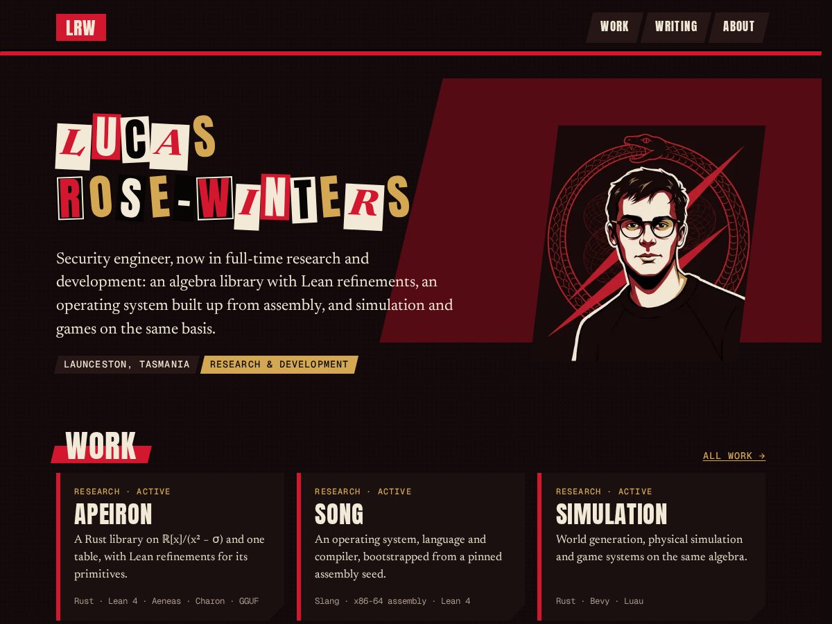 Landing-page snapshot of lucasrosewinters.com