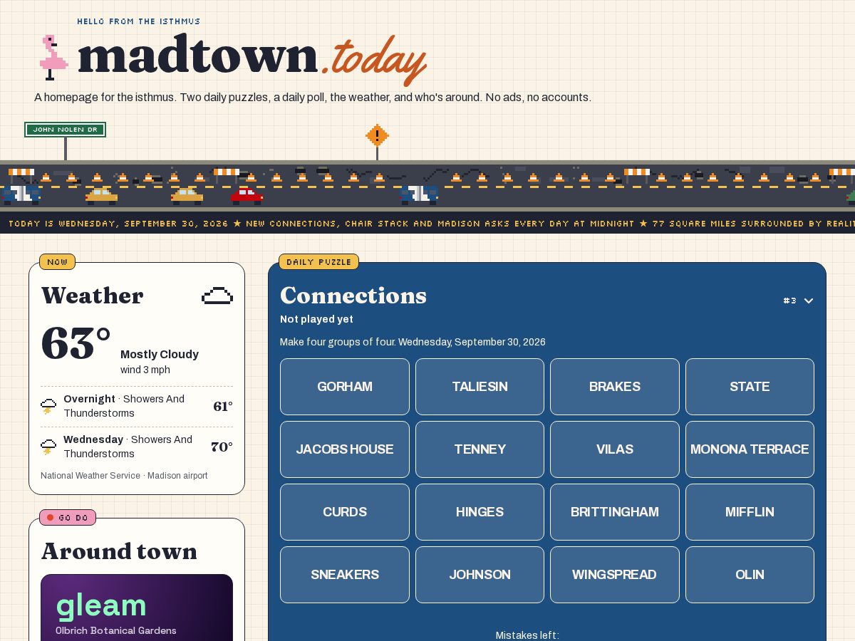 Landing-page snapshot of madtown.today