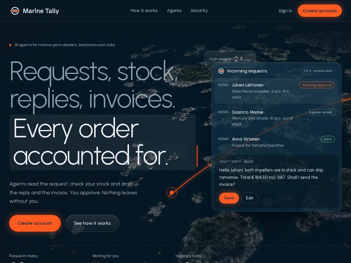 Landing-page snapshot of marinetally.com