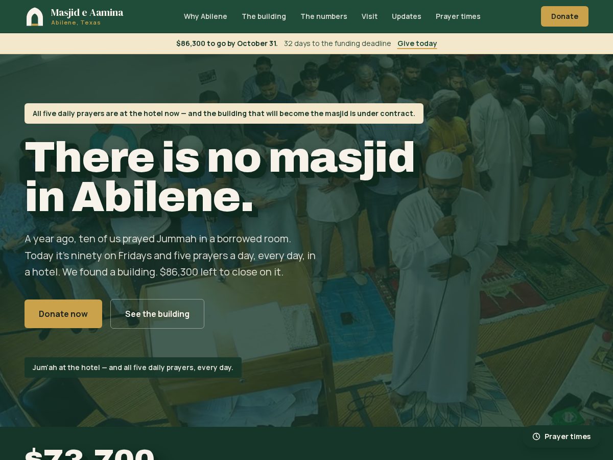Landing-page snapshot of masjideaamina.org